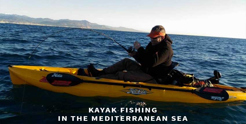 Kayak fishing in the Mediterranean sea